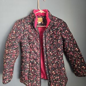 Kids Floral Puffer Jacket - Black and Pink
